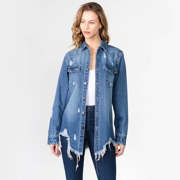 American Bazi Jackets & Blazers - American Bazi Long Distressed Shirt Jean Denim Jacketed Wash Grunge Western Md